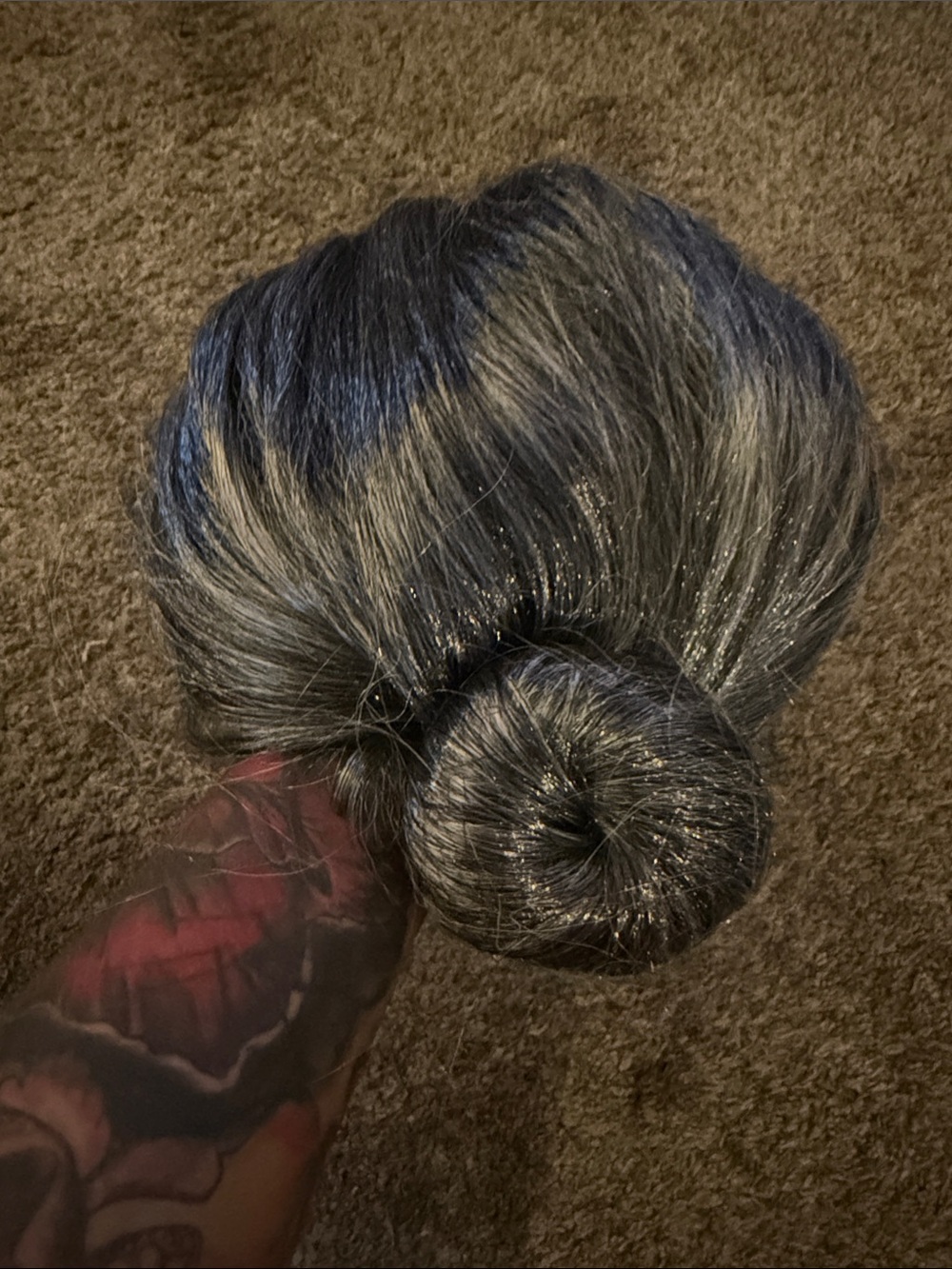 Kids Gray Synthetic Hair Bun Extension - Sleek High Bun 100th day of school